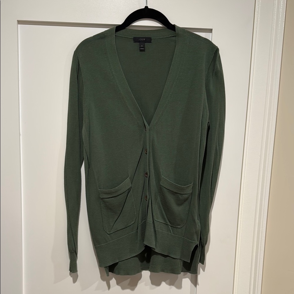 J. Crew Green Cardigan Sweater Lightweight Knit Relaxed Fit